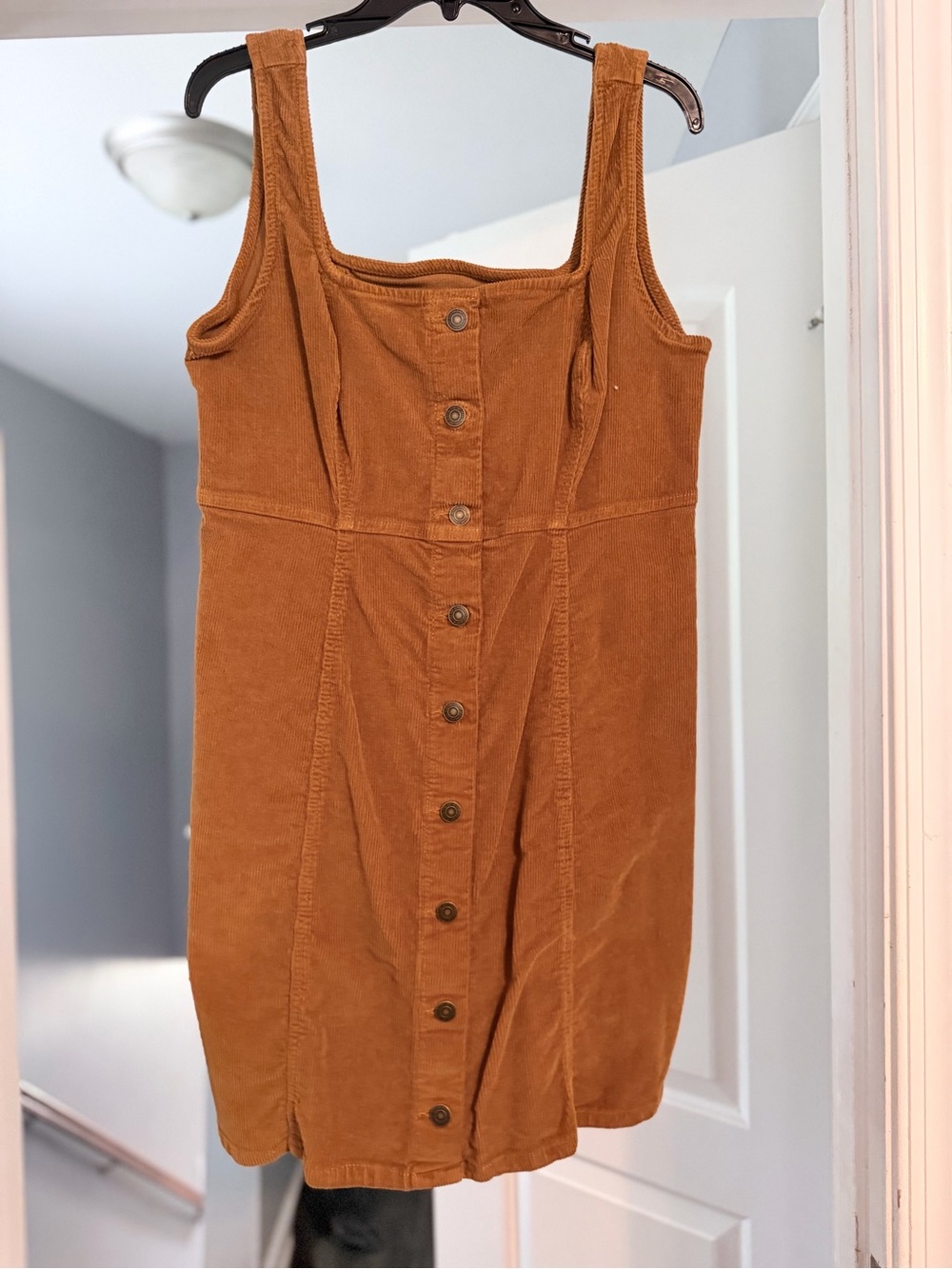 SO Rust-Toned Corduroy Button-Front Mini Dress